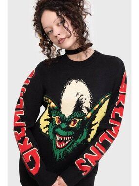 Gremlins x Killstar collab Stripe knit sweater XS black